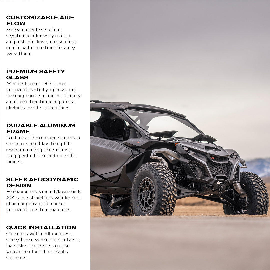 Photo of Can-Am Maverick R Front Windshield by Super Comp - Premium Glass Front Windshield for UTVs / Side by Sides