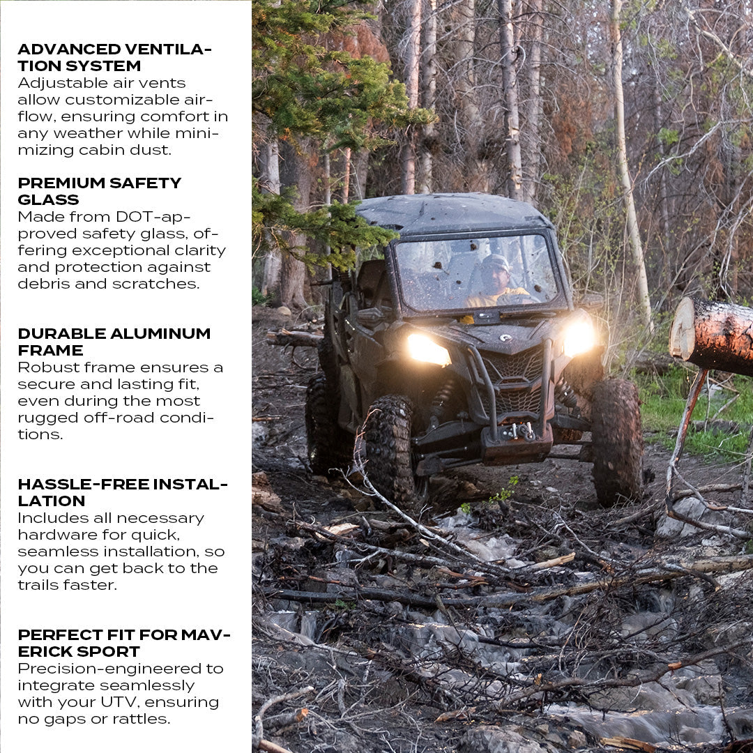 Photo of Can-Am Maverick Sport Front Windshield by Super Comp - Premium Glass Front Windshield for UTVs / Side by Sides