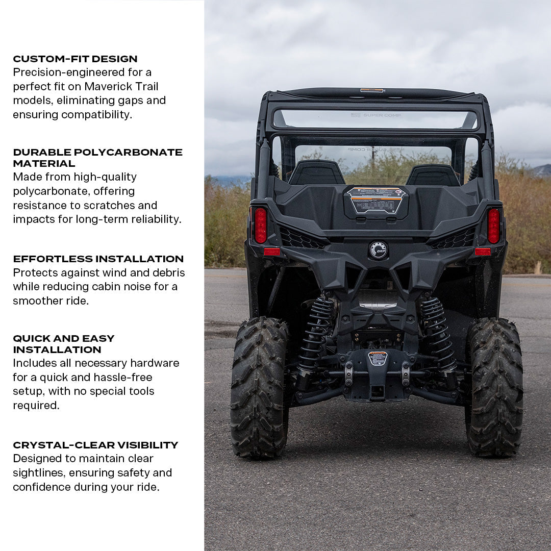 Photo of Can-Am Maverick Tinted Trail Rear Windshield by Super Comp - Premium Windshields for UTVs / Side by Sides
