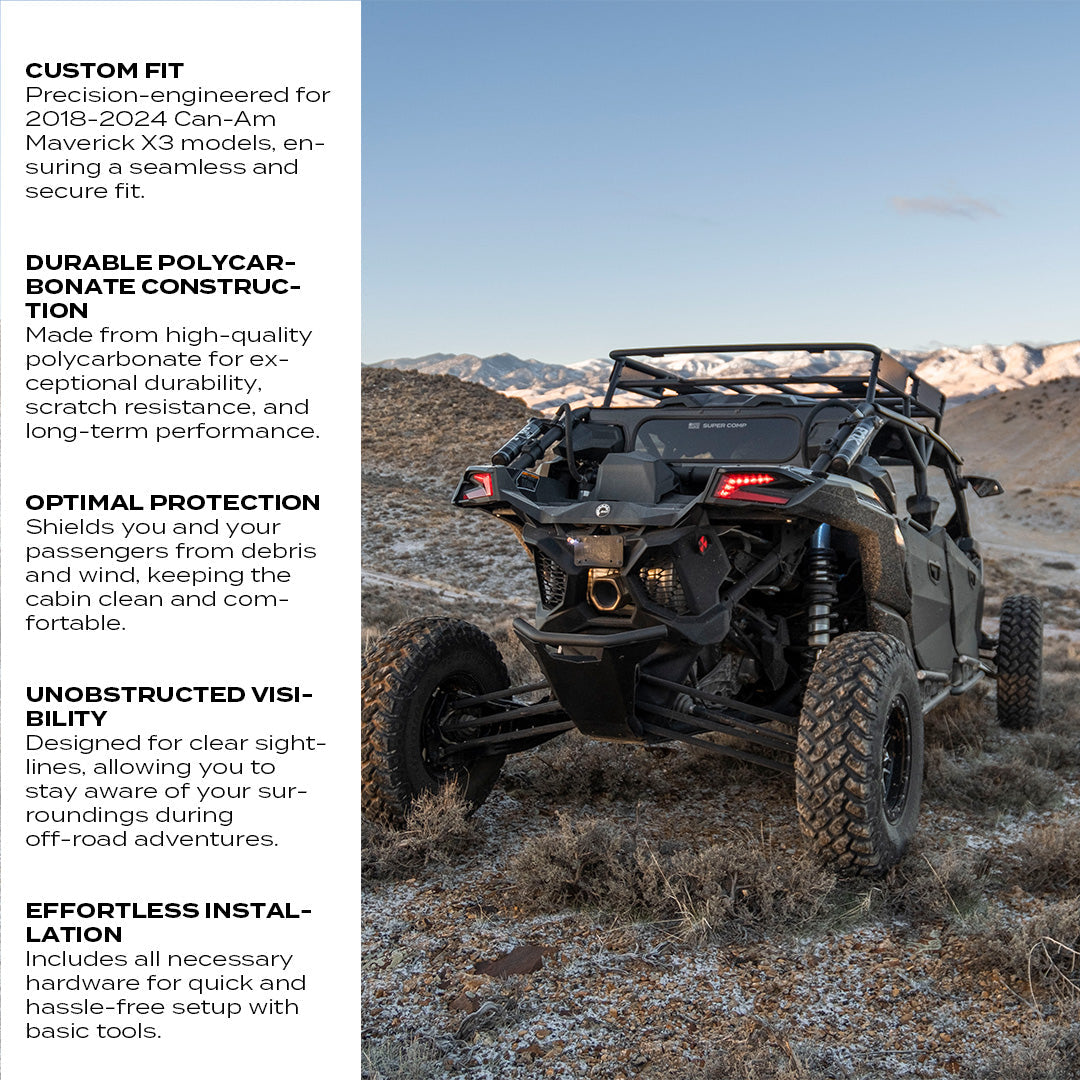 Photo of Can-Am Maverick X3 Rear Windshield - Polycarbonate, Made in USA (2018-2025) by Super Comp USA - Premium Windshields for UTVs / Side by Sides