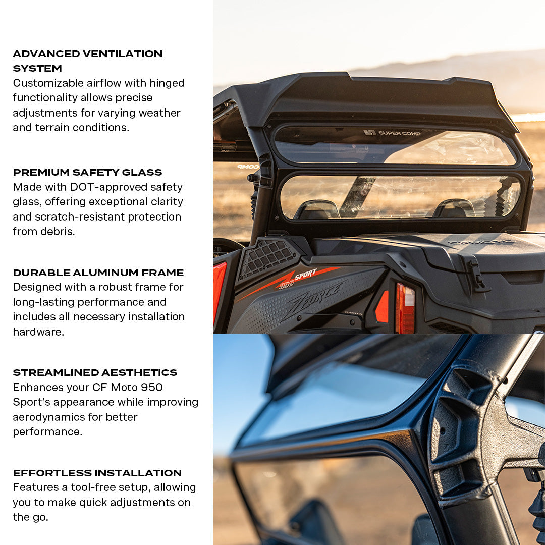 Photo of CF Moto 950 Sport Rear Windshield by Super Comp - Premium Rear Windshield for UTVs / Side by Sides