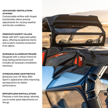 Photo of CF Moto 950 Sport Rear Windshield by Super Comp - Premium Windshields for UTVs / Side by Sides