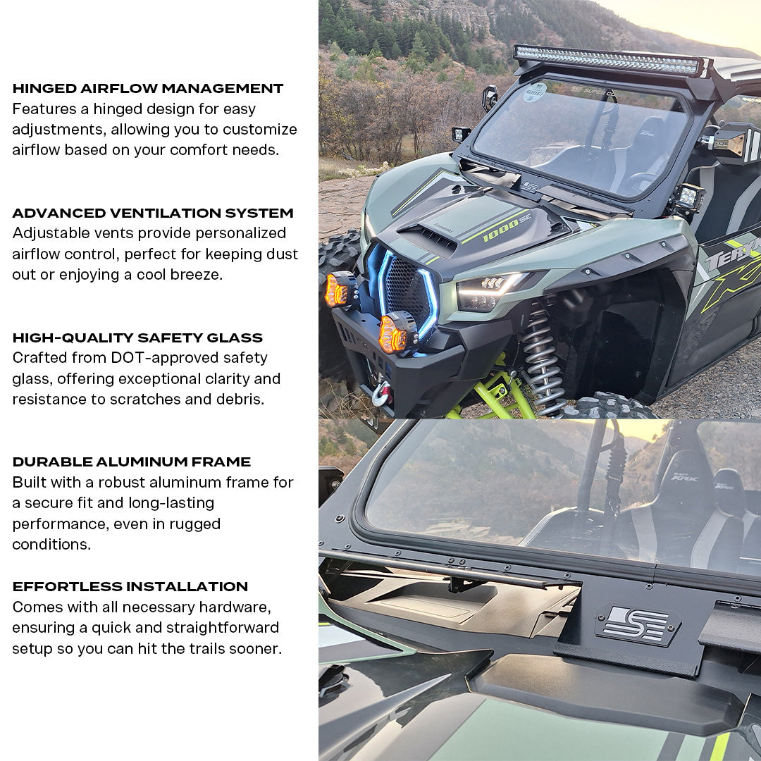 Photo of Kawasaki KRX Front Windshield by Super Comp - Premium Glass Front Windshield for UTVs / Side by Sides