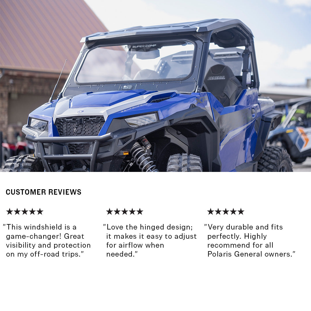 Photo of Polaris General Front Windshield by Super Comp - Premium Glass Front Windshield for UTVs / Side by Sides