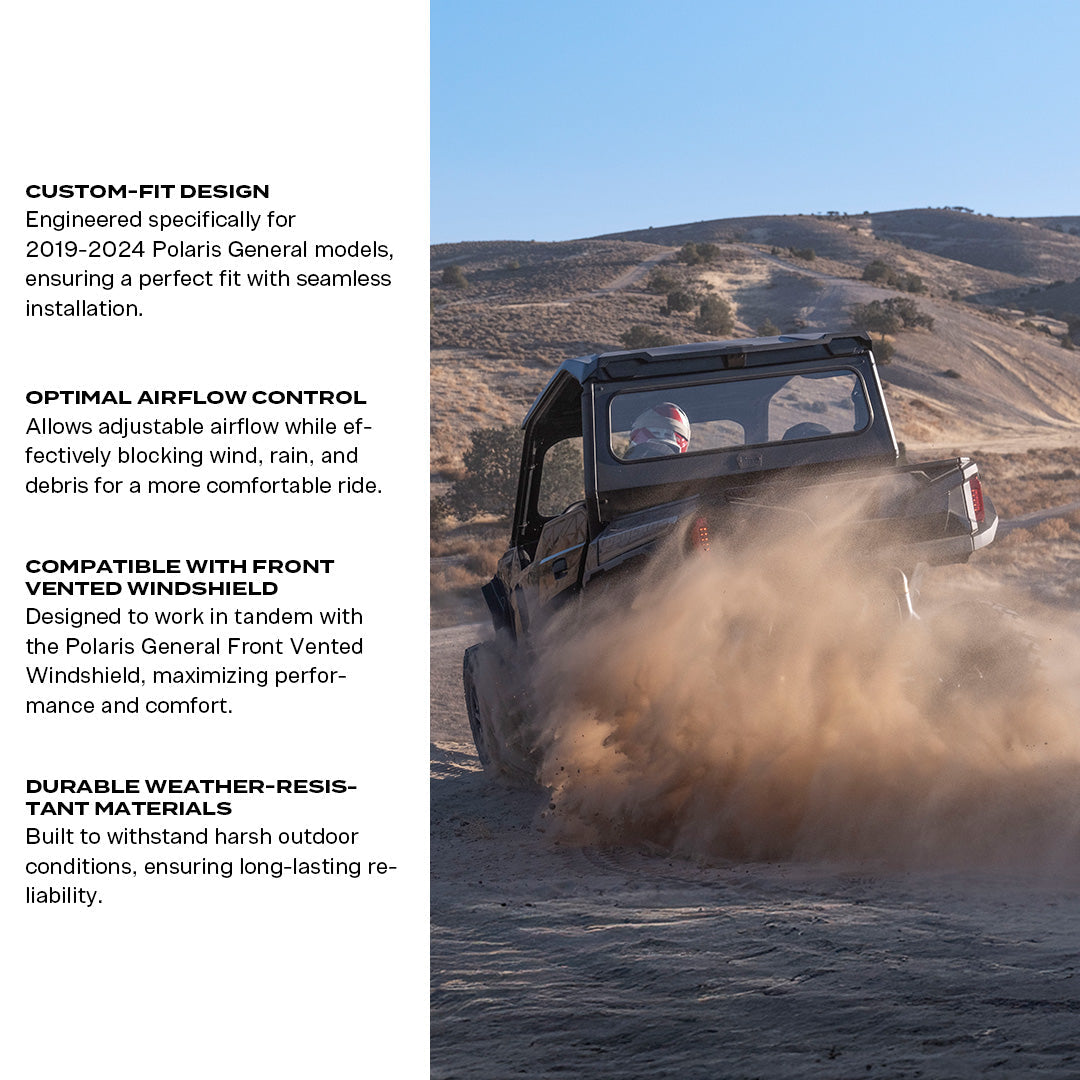 Photo of Polaris General Rear Windshield by Super Comp - Premium Rear Windshield for UTVs / Side by Sides