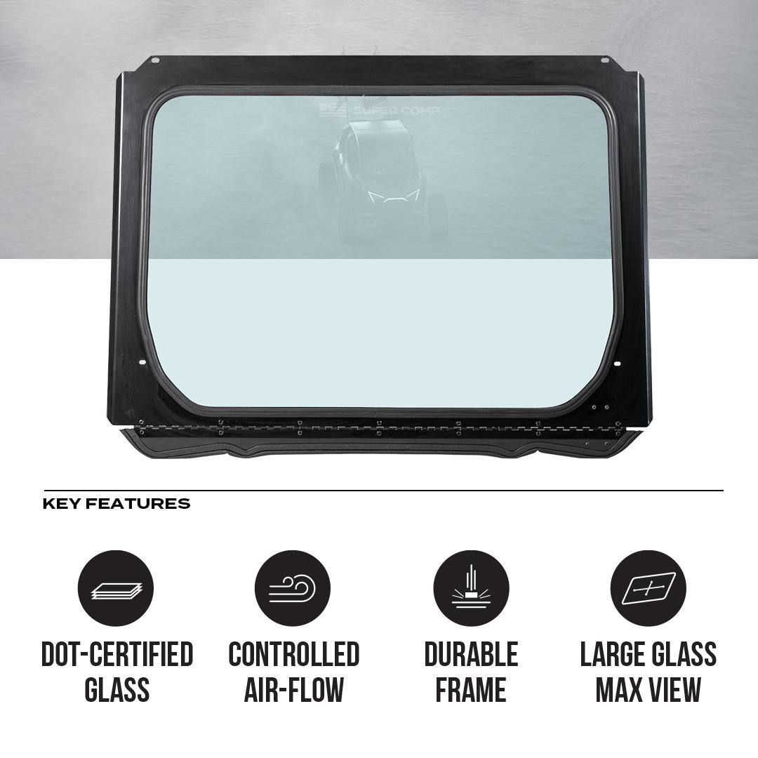 Photo of Polaris Pro R Front Windshield by Super Comp - Premium Glass Front Windshield for UTVs / Side by Sides