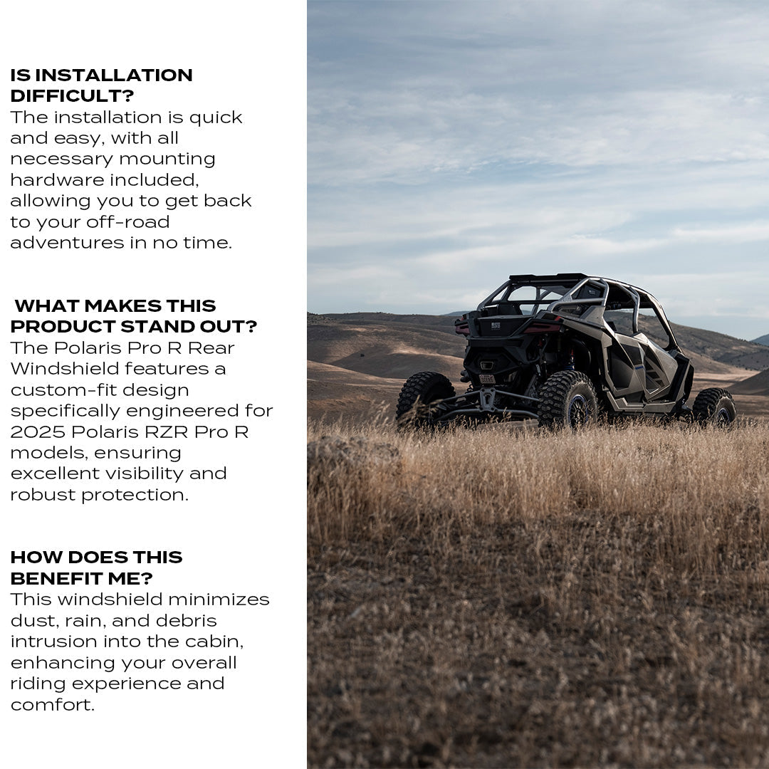 Photo of Polaris Pro R Rear Windshield (2025+) by Super Comp - Premium Rear Windshield for UTVs / Side by Sides