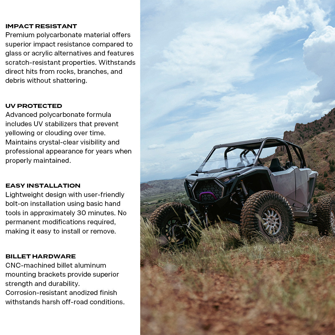 Photo of Polaris RZR Pro XP & Pro S Polycarbonate Half Front Windshield by Super Comp - Premium Polycarbonate Front Windshield for UTVs / Side by Sides