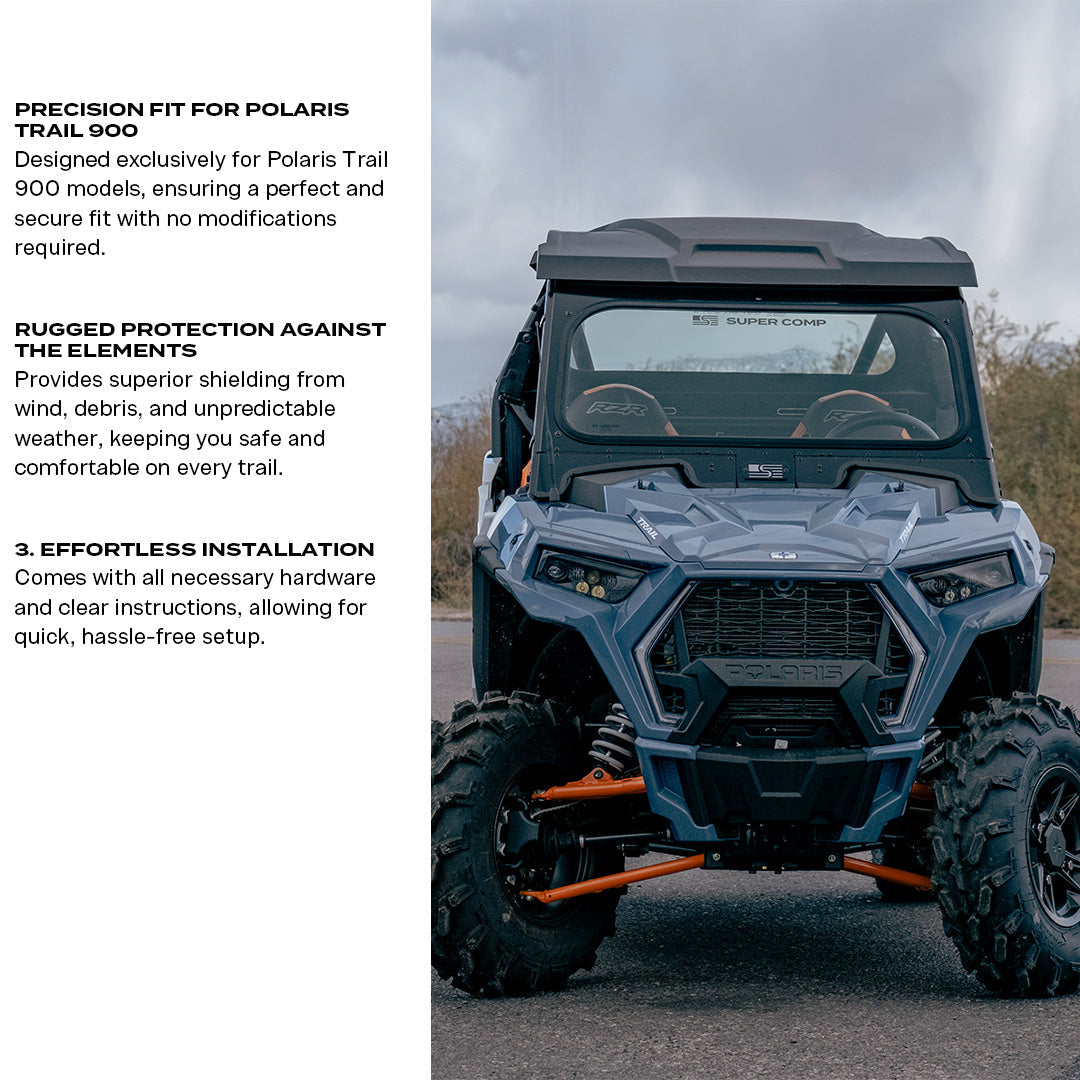 Photo of Polaris Trail 900 Front Windshield by Super Comp - Premium Glass Front Windshield for UTVs / Side by Sides