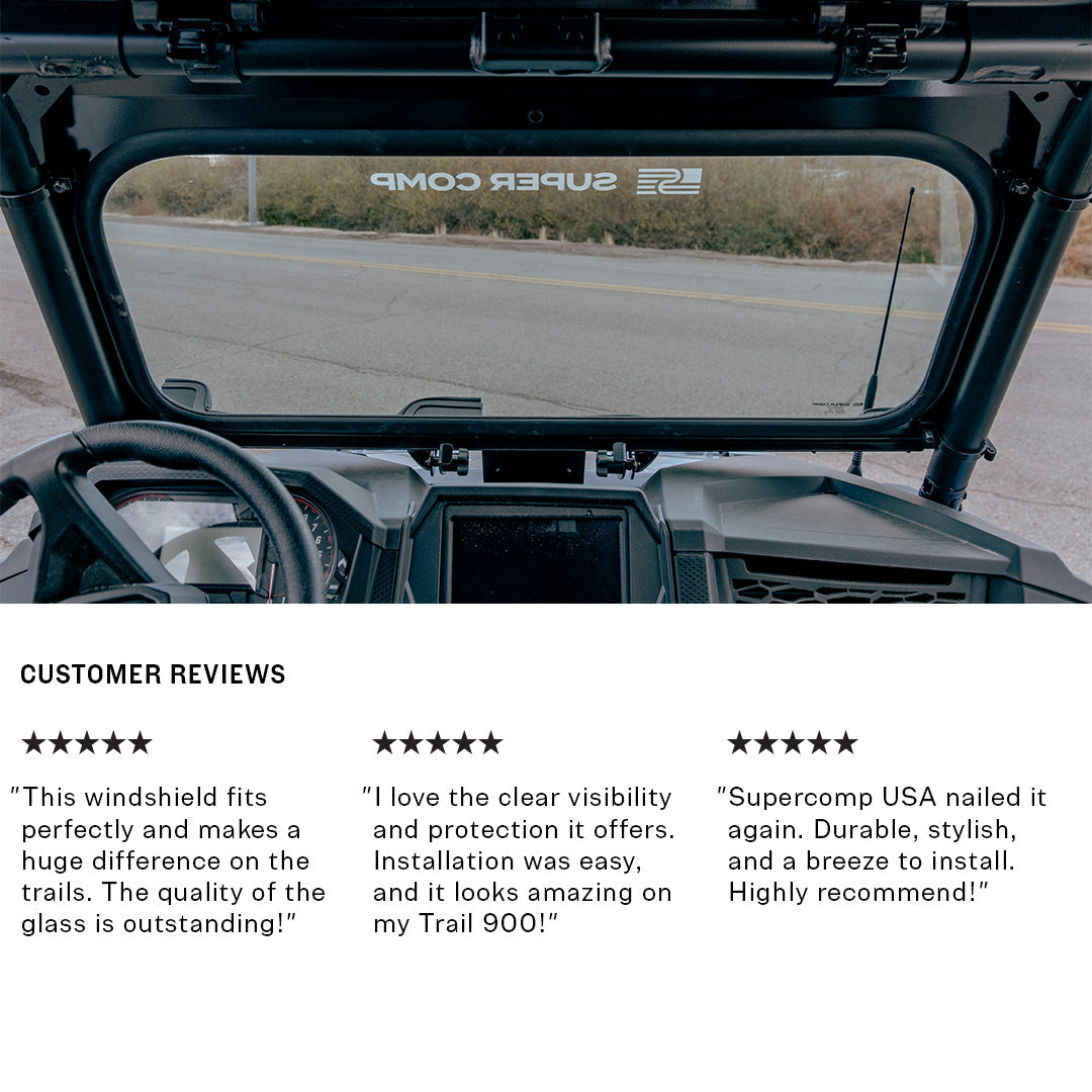 Photo of Polaris Trail 900 Front Windshield by Super Comp - Premium Glass Front Windshield for UTVs / Side by Sides