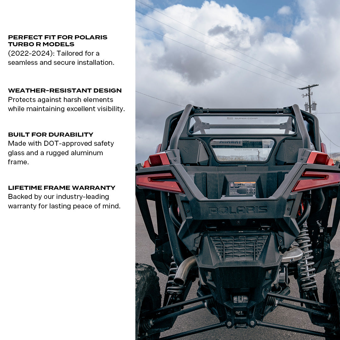 Photo of Polaris Turbo R Tinted Rear Windshield by Super Comp - Premium Windshields for UTVs / Side by Sides