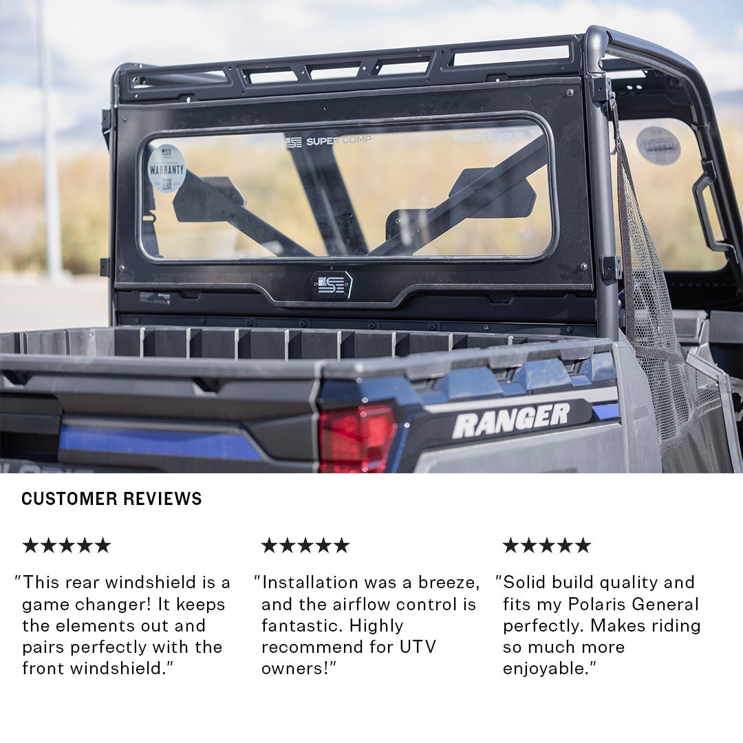 Photo of Polaris Ranger Tinted Rear Windshield by Super Comp - Premium Windshields for UTVs / Side by Sides