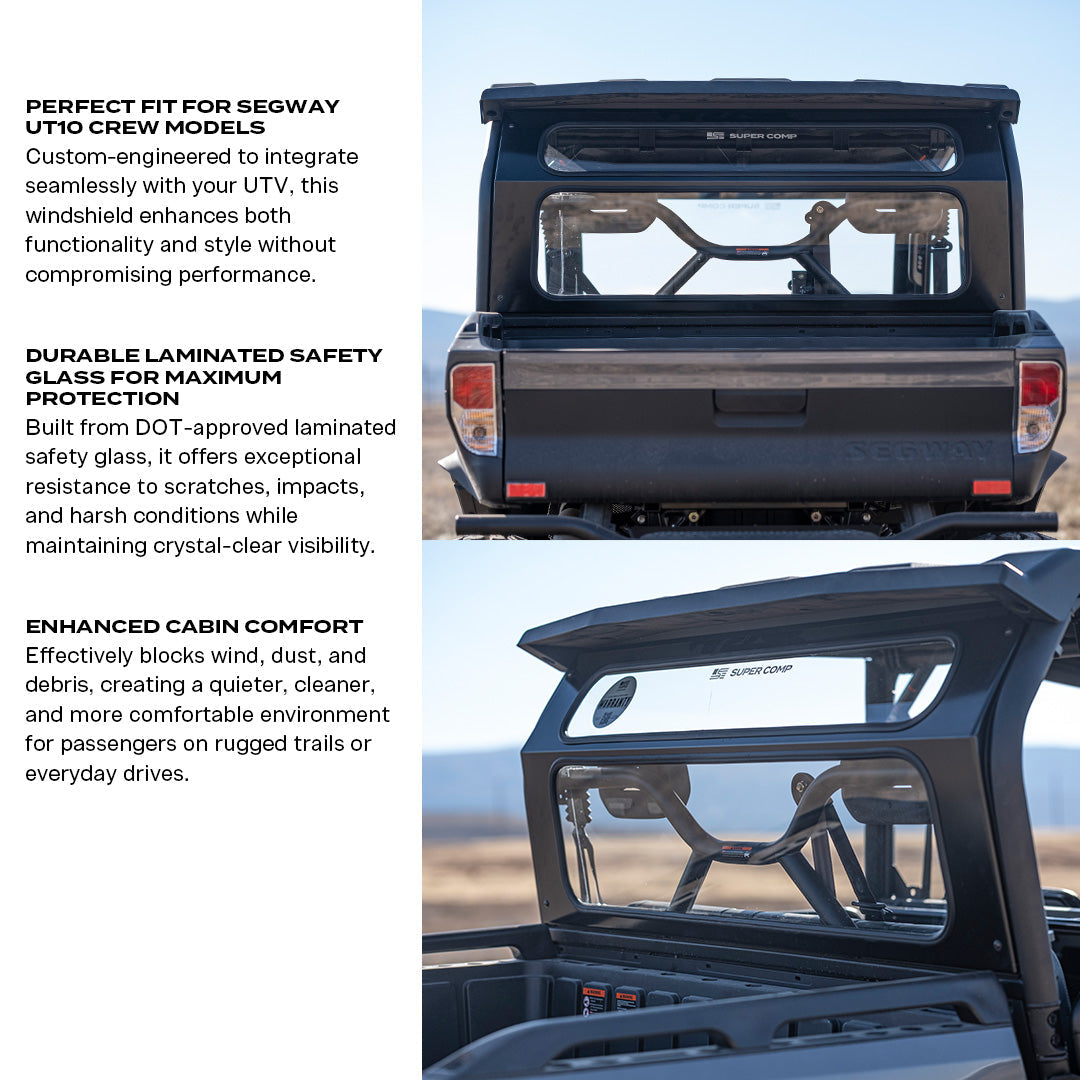Photo of Segway UT10 Crew Rear Windshield by Super Comp - Premium Glass Rear Windshield for UTVs / Side by Sides