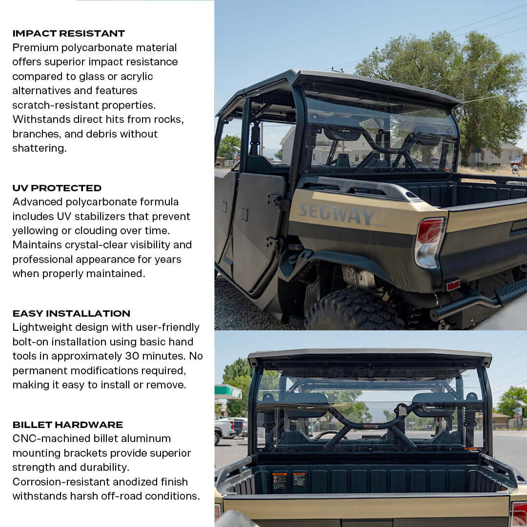 Photo of Segway UT10 Crew Polycarbonate Full Rear Windshield by Super Comp - Premium Polycarbonate Rear Windshield for UTVs / Side by Sides
