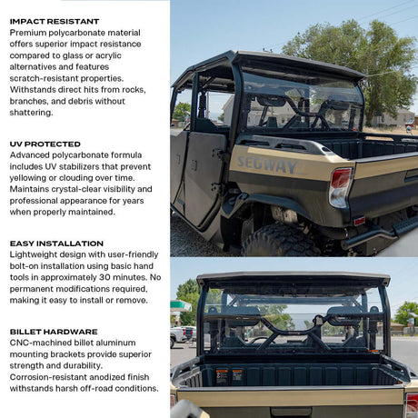 Photo of Segway UT10 Polycarbonate Full Rear Windshield by Super Comp - Premium Polycarbonate Rear Windshield for UTVs / Side by Sides