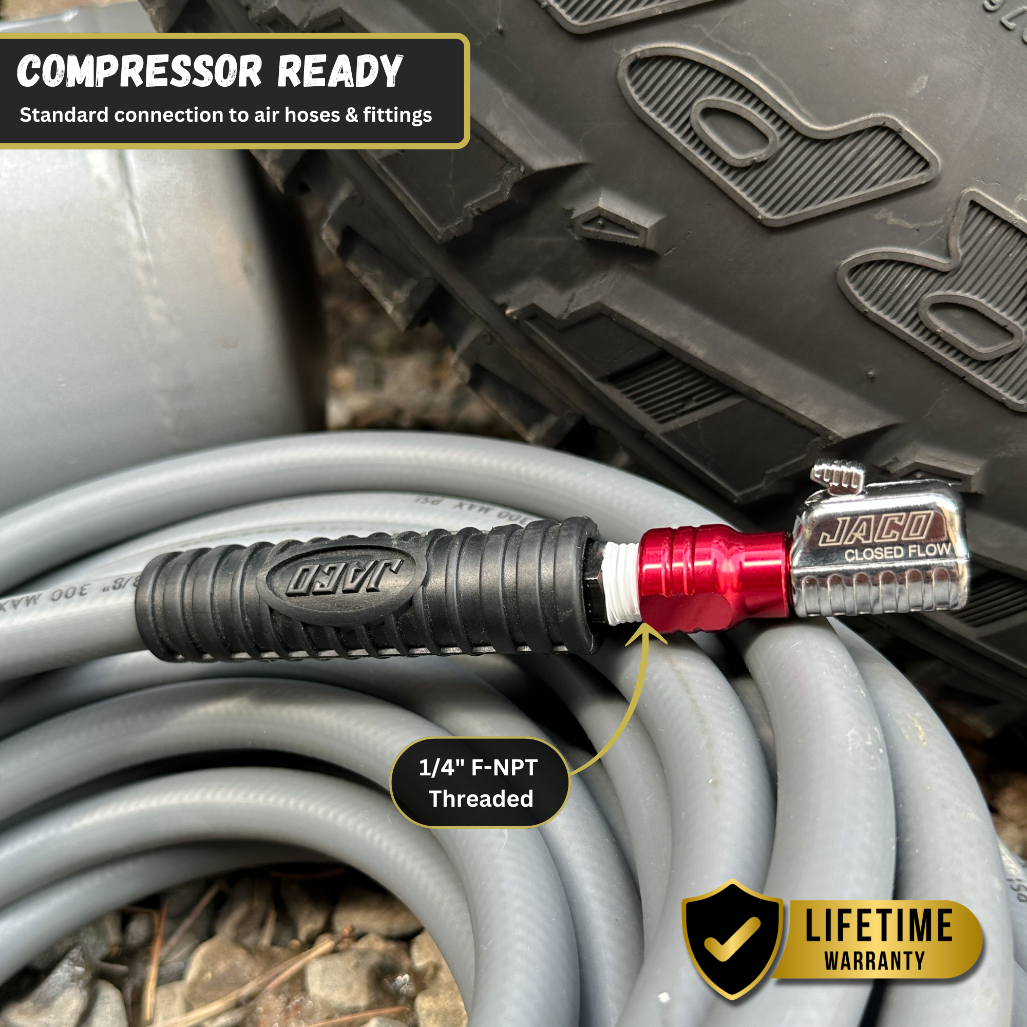 Photo of Lightning™ S2-Series Tire Air Chuck - 1/4" F-NPT by JACO - Premium Air Chuck for UTVs / Side by Sides