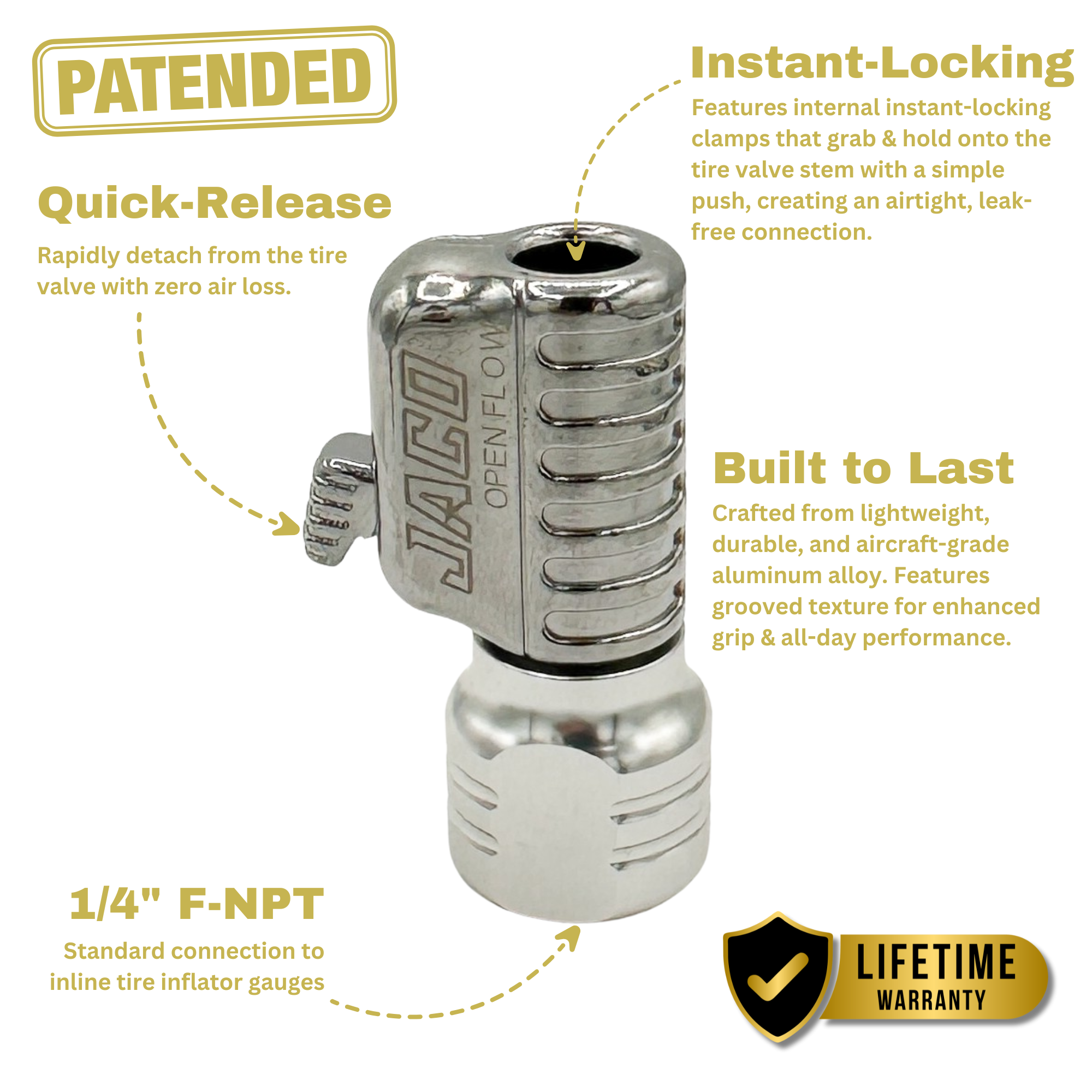Photo of Lightning™ S2-Series Tire Air Chuck - 1/4" F-NPT by JACO - Premium Air Chuck for UTVs / Side by Sides
