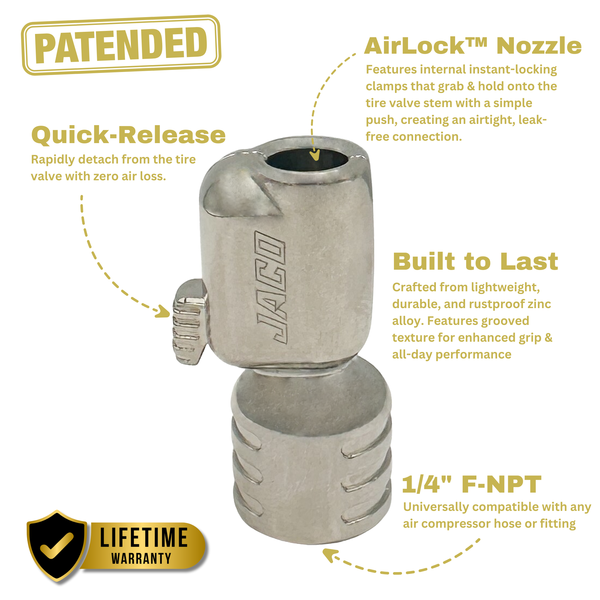Photo of Lightning™ S-Series Tire Air Chuck | Open Flow, 1/4" F-NPT by JACO - Premium Air Chuck for UTVs / Side by Sides