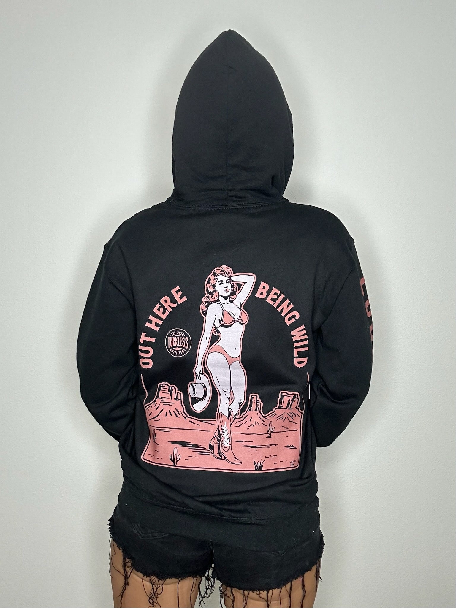 Photo of Out Here Being Wild Hoodie Dusty Coral by Luckless Outfitters - Premium Hoodie for UTVs / Side by Sides