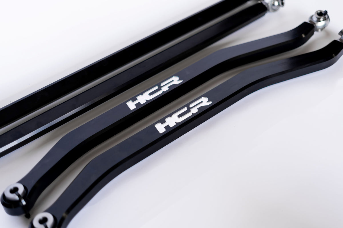 Close-up of HCR RZR Turbo S billet radius rods