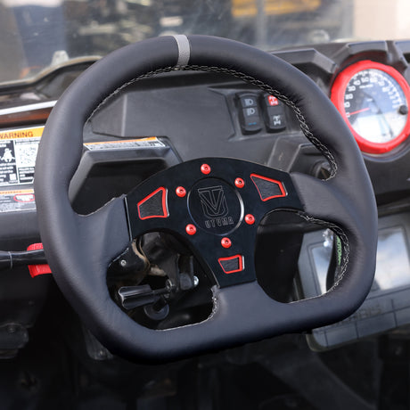 Photo of UTVMA DriftX Leather Steering Wheel With Hub (Polaris and Can Am Models) by UTV Mountain Accessories - Premium Steering Wheel for UTVs / Side by Sides