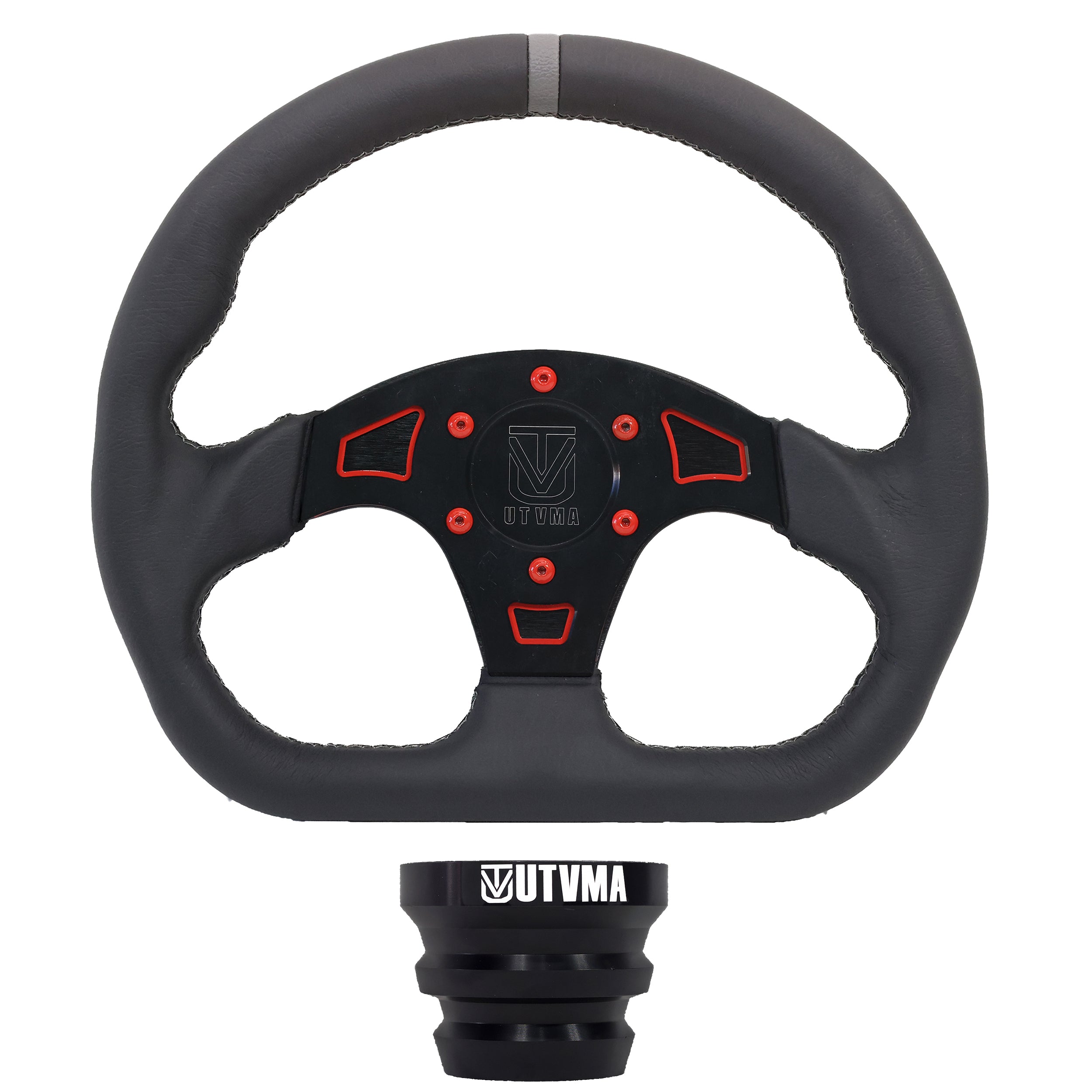 Photo of UTVMA DriftX Leather Steering Wheel With Hub (Polaris and Can Am Models) by UTV Mountain Accessories - Premium Steering Wheel for UTVs / Side by Sides