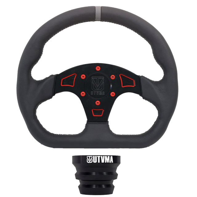 Photo of UTVMA DriftX Leather Steering Wheel With Hub (Polaris and Can Am Models) by UTV Mountain Accessories - Premium Steering Wheel for UTVs / Side by Sides
