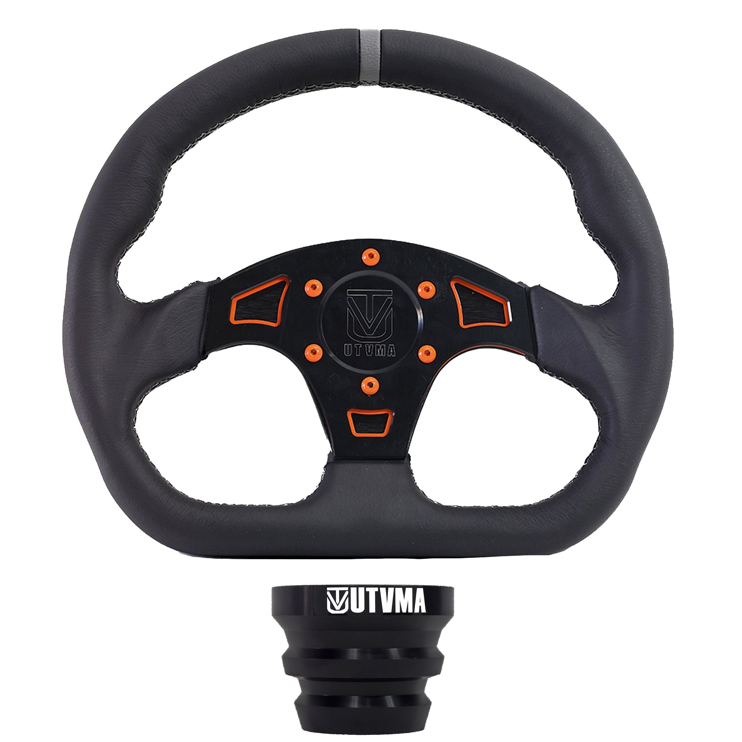 Photo of UTVMA DriftX Leather Steering Wheel With Hub (Polaris and Can Am Models) by UTV Mountain Accessories - Premium Steering Wheel for UTVs / Side by Sides