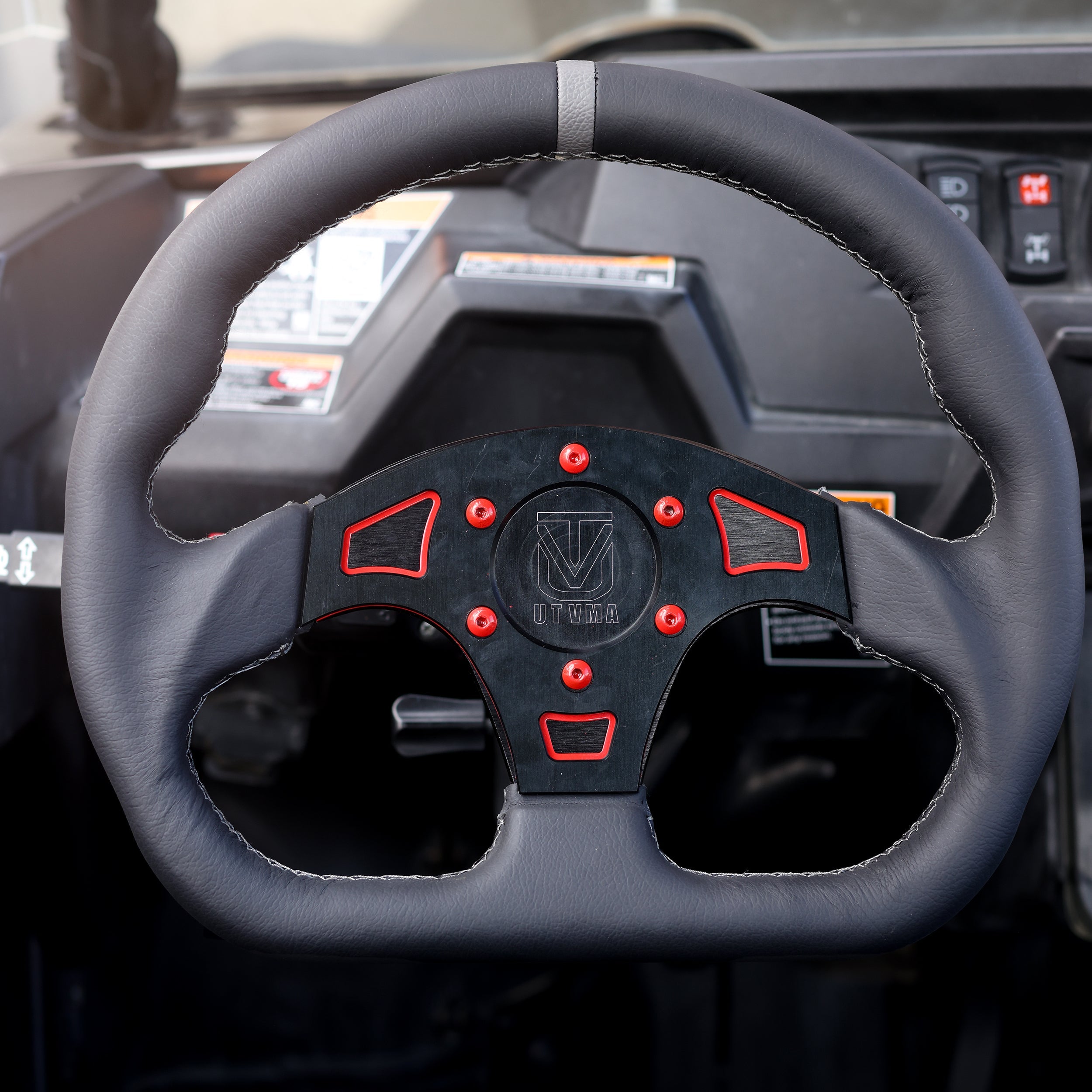 Photo of UTVMA DriftX Leather Steering Wheel With Hub (Polaris and Can Am Models) by UTV Mountain Accessories - Premium Steering Wheel for UTVs / Side by Sides