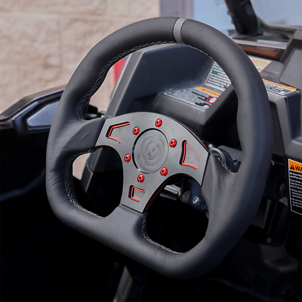 Photo of UTVMA DriftX Leather Steering Wheel With Hub (Polaris and Can Am Models) by UTV Mountain Accessories - Premium Steering Wheel for UTVs / Side by Sides
