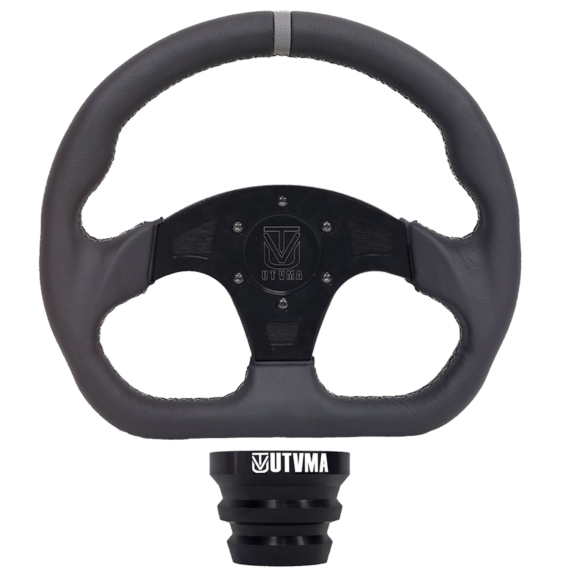 Photo of UTVMA DriftX Leather Steering Wheel With Hub (Polaris and Can Am Models) by UTV Mountain Accessories - Premium Steering Wheel for UTVs / Side by Sides