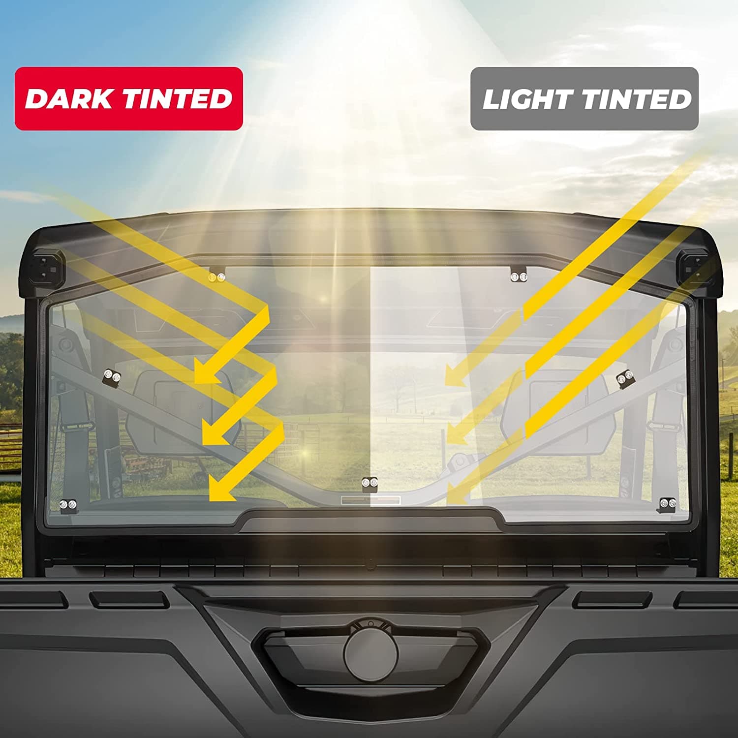 Photo of Rear Tinted Windshield for Can-Am Defender HD5/8 /10/MAX by Kemimoto - Premium for UTVs / Side by Sides