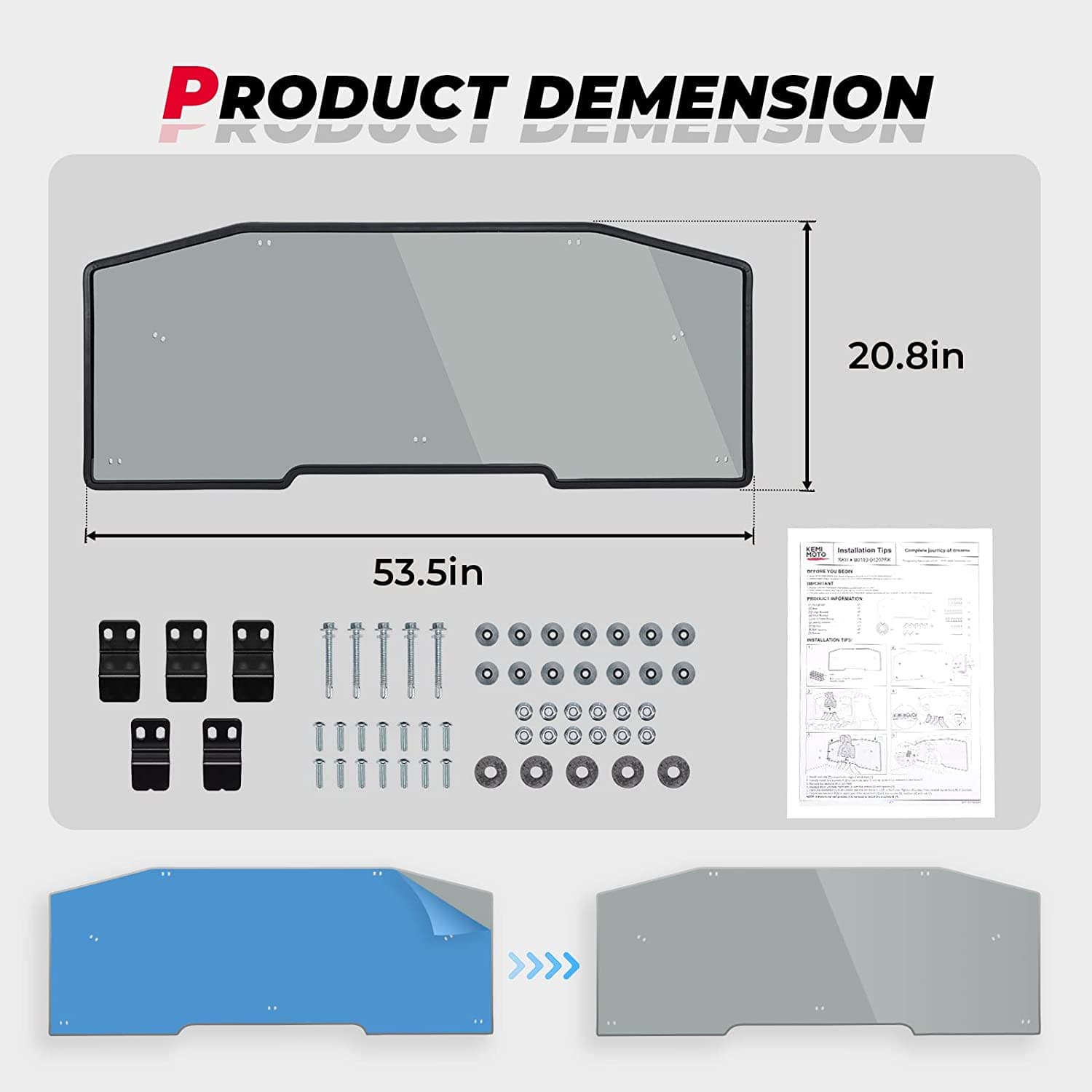 Photo of Rear Tinted Windshield for Can-Am Defender HD5/8 /10/MAX by Kemimoto - Premium for UTVs / Side by Sides