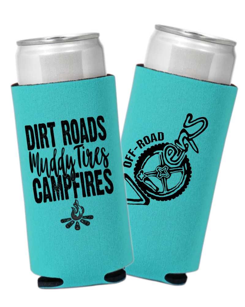 Photo of Dirt Roads Slim Can Koozie - Turquoise by OFF-ROAD VIXENS CLOTHING CO. - Premium Apparel & Accessories for UTVs / Side by Sides