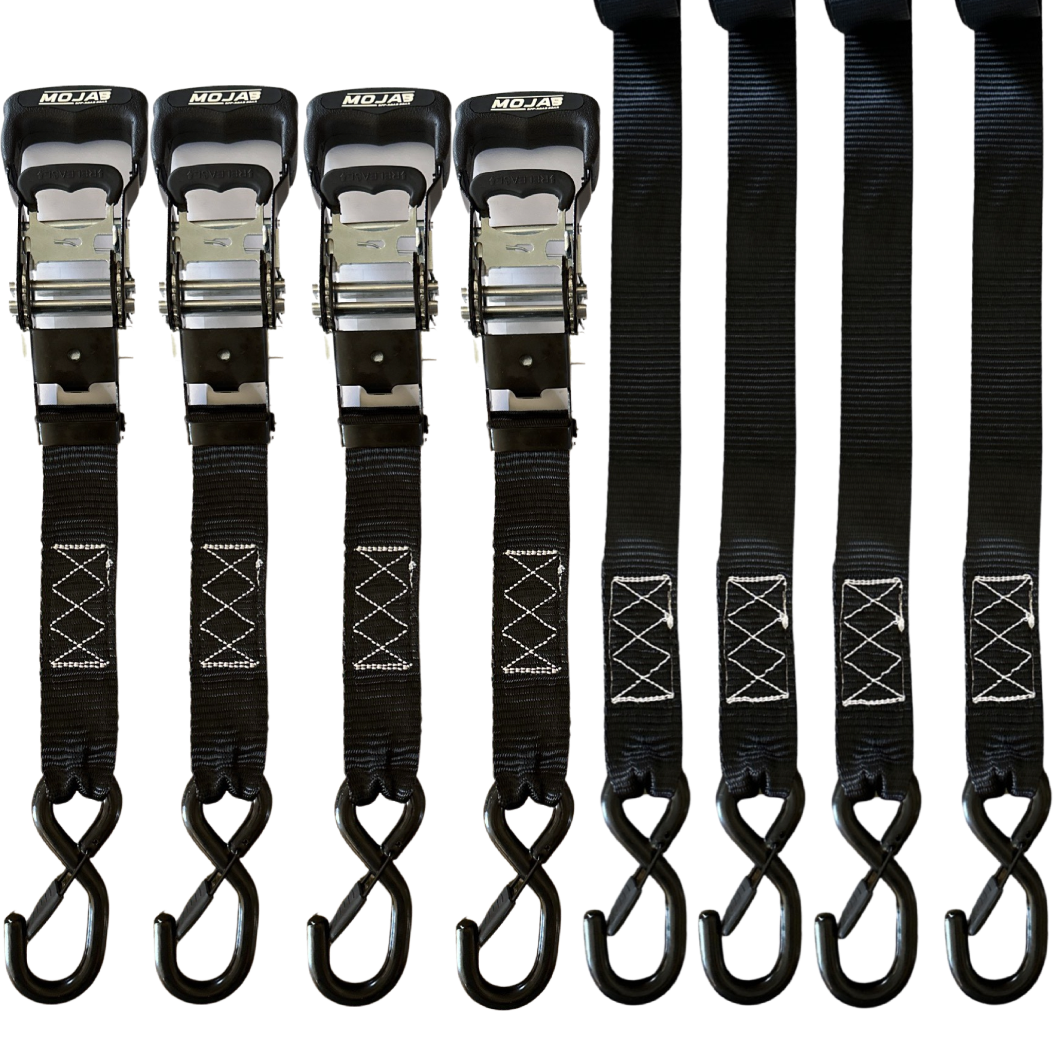 Photo of 1.6" x 15' Ratchet Tie-Down Set (Pack of 4) , Closed Hook (Lifetime Warranty) by MOJAB OFFROAD - Premium Tie Downs for UTVs / Side by Sides