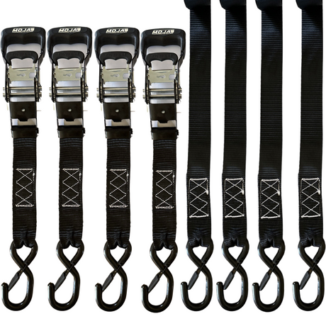 Photo of 1.6" x 15' Ratchet Tie-Down Set (Pack of 4) , Closed Hook (Lifetime Warranty) by MOJAB OFFROAD - Premium Tie Downs for UTVs / Side by Sides