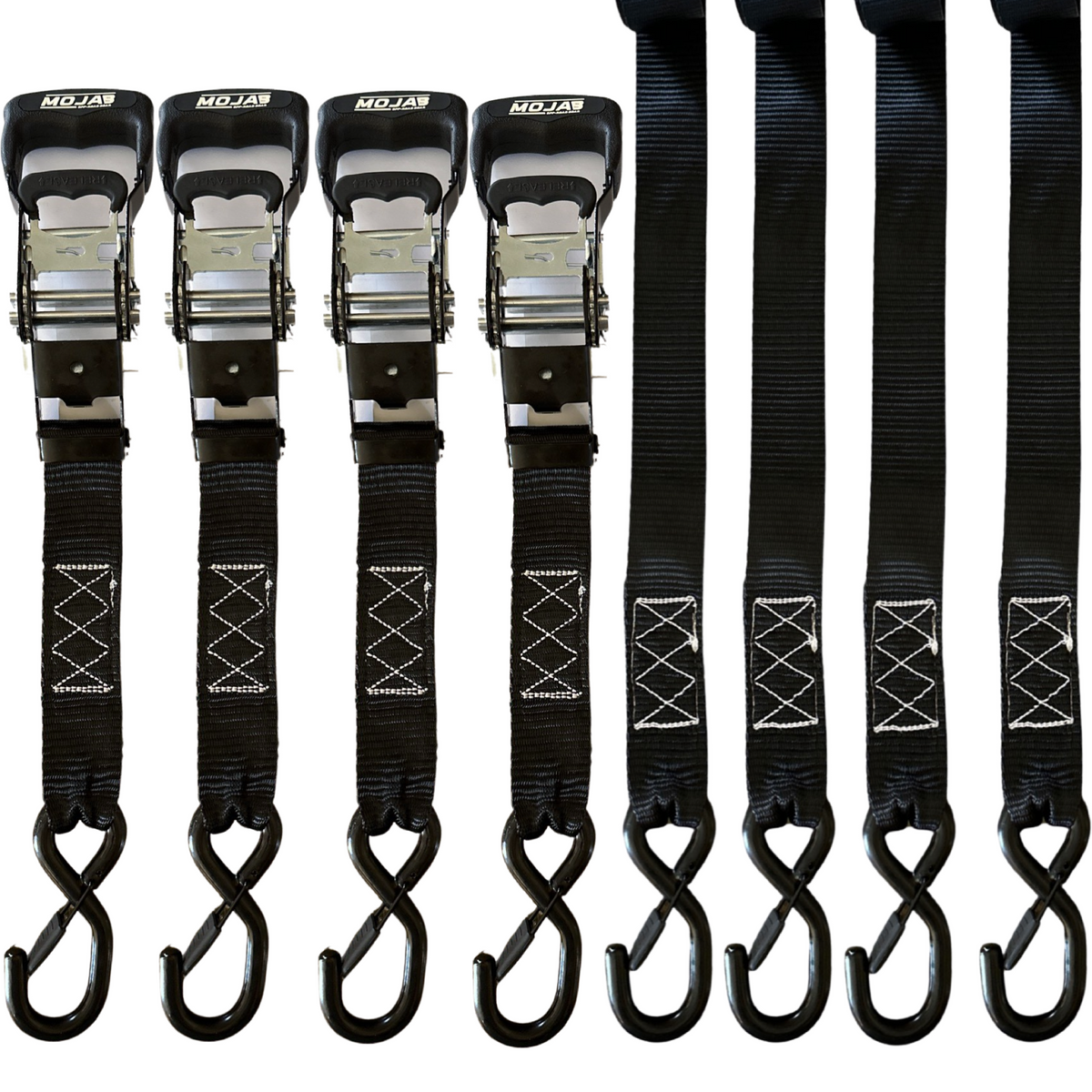 Photo of 1.6" x 15' Ratchet Tie-Down Set (Pack of 4) , Closed Hook (Lifetime Warranty) by MOJAB OFFROAD - Premium Tie Downs for UTVs / Side by Sides