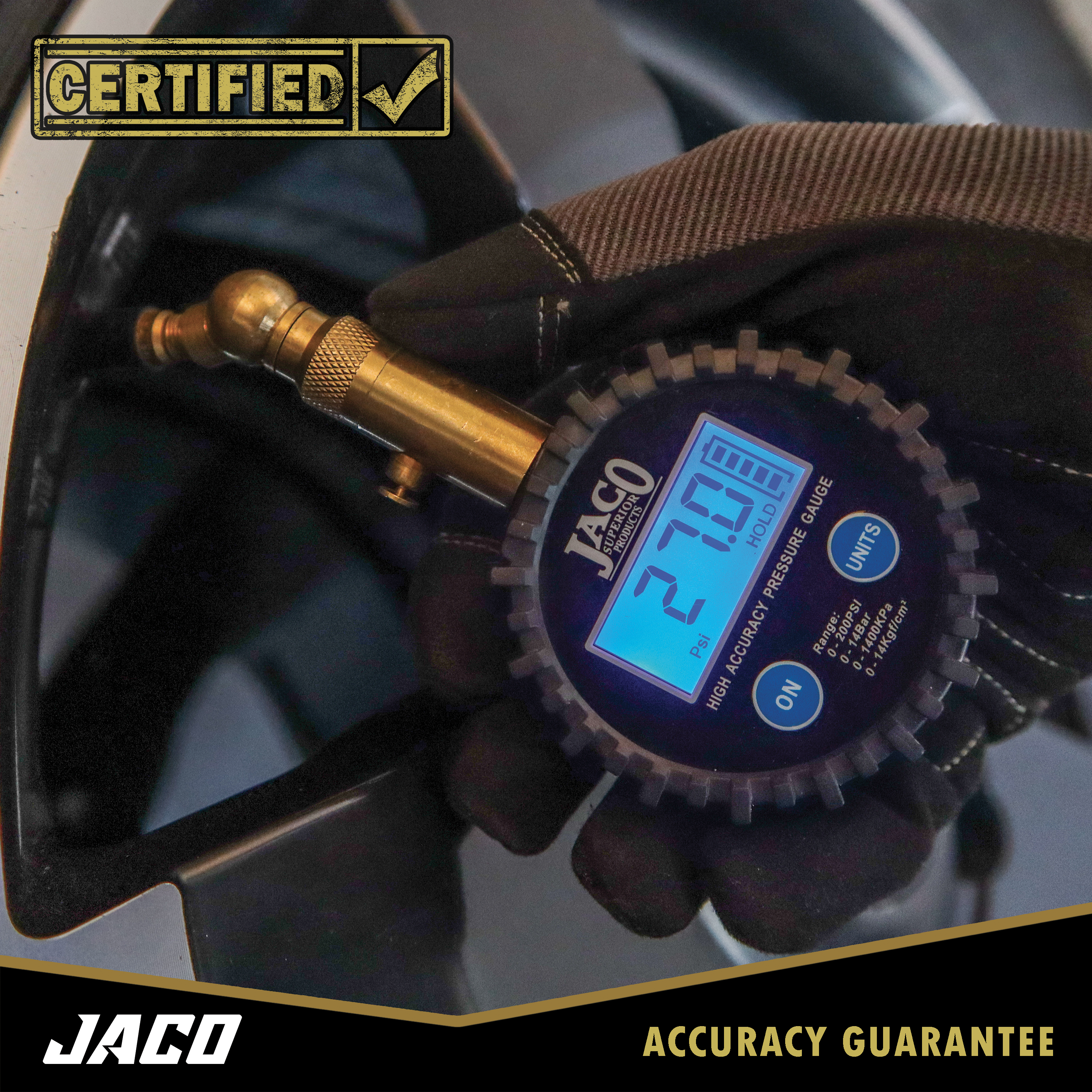 Photo of Elite® Digital Tire Pressure Gauge - Professional Accuracy - 100 PSI by JACO - Premium Tire Pressure Gauge for UTVs / Side by Sides