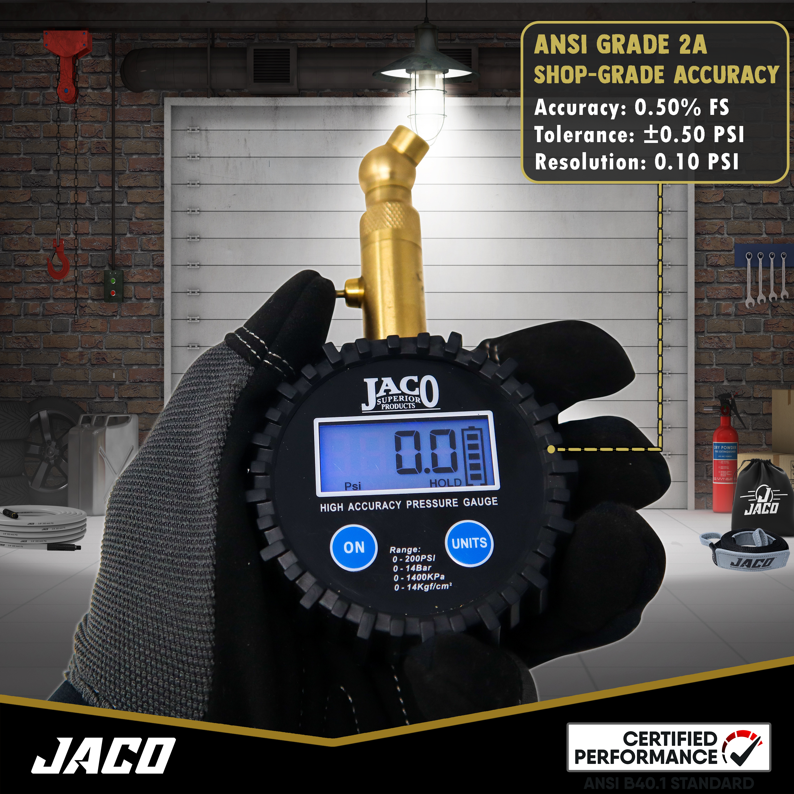 Photo of Elite® Digital Tire Pressure Gauge - Professional Accuracy - 100 PSI by JACO - Premium Tire Pressure Gauge for UTVs / Side by Sides