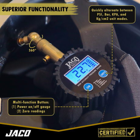 Photo of Elite® Digital Tire Pressure Gauge - Professional Accuracy - 100 PSI by JACO - Premium Tire Pressure Gauge for UTVs / Side by Sides