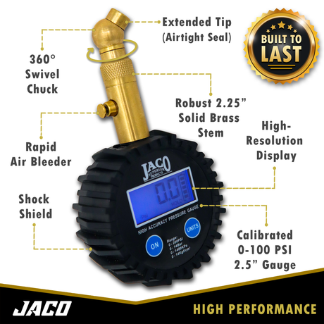Photo of Elite® Digital Tire Pressure Gauge - Professional Accuracy - 100 PSI by JACO - Premium Tire Pressure Gauge for UTVs / Side by Sides