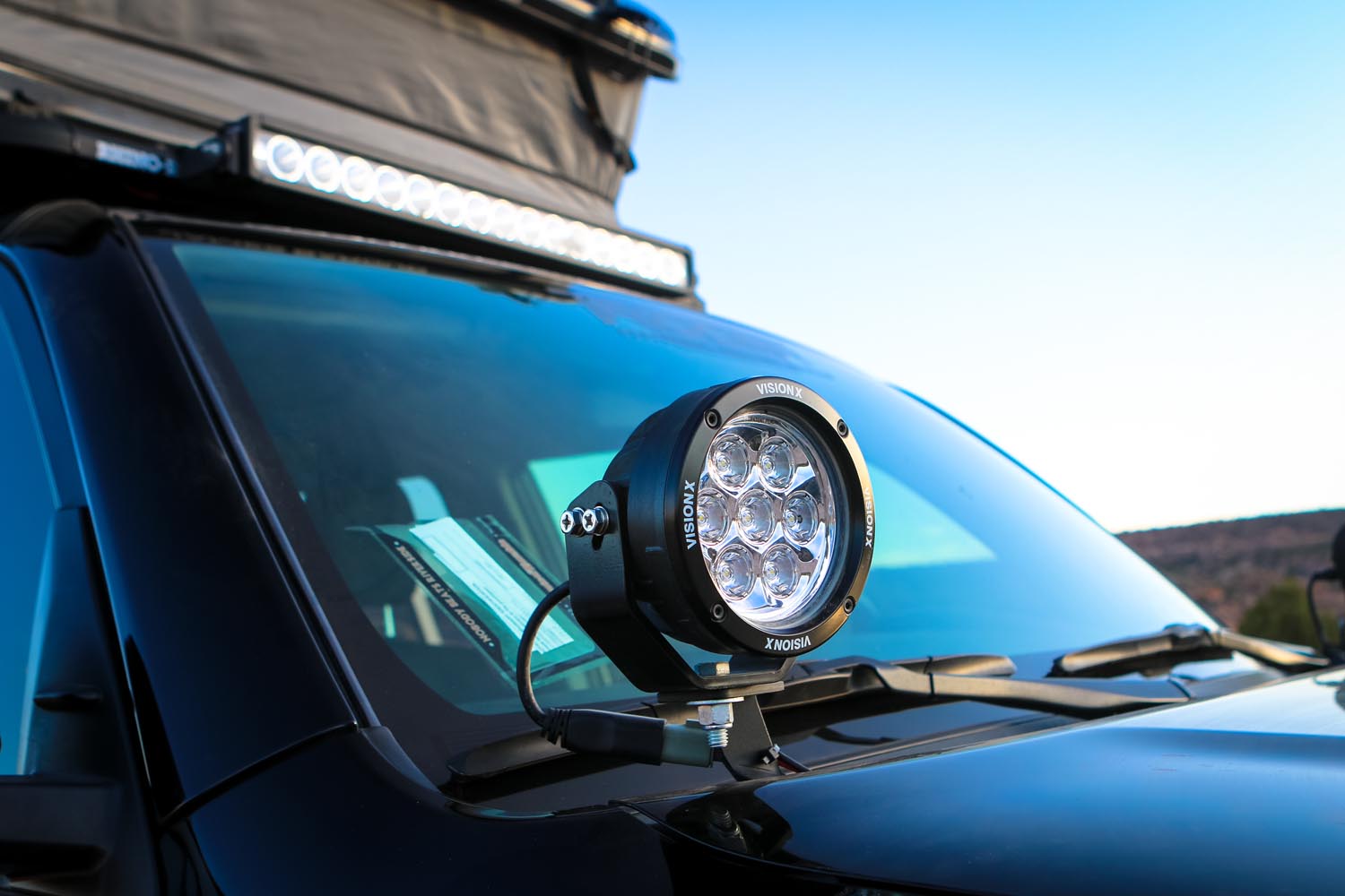 Photo of 2010-2023 Toyota 4-Runner A-Pillar Mounts with 4.7" CG2 Light Cannon by Vision X Off-Road - Premium Vehicle Specific Kit for UTVs / Side by Sides
