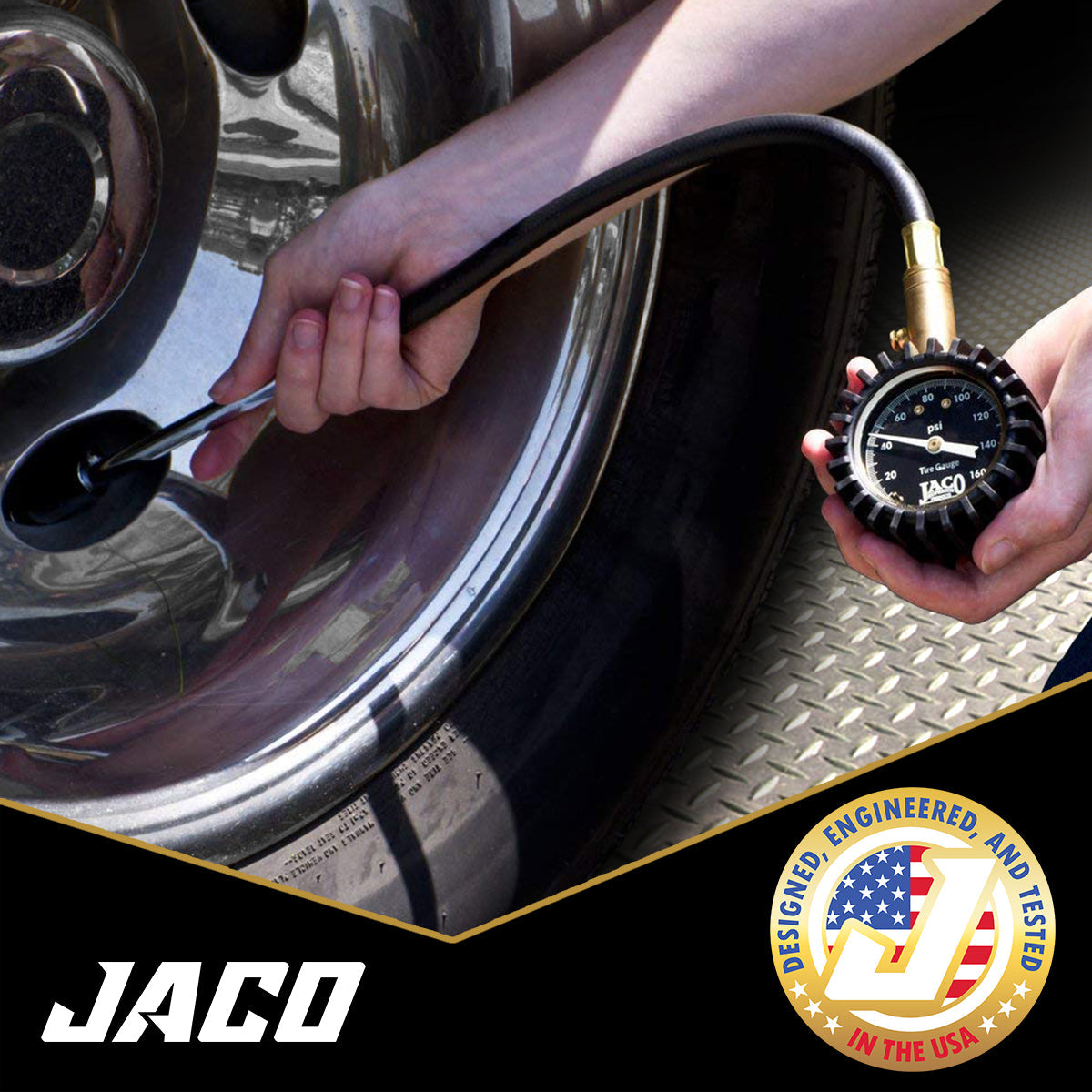 Photo of EliteProPlus™ Tire Pressure Gauge with Dually Air Chuck - 160 PSI by JACO - Premium Tire Pressure Gauge for UTVs / Side by Sides