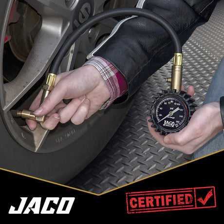 Photo of EliteProPlus™ Tire Pressure Gauge with Dually Air Chuck - 160 PSI by JACO - Premium Tire Pressure Gauge for UTVs / Side by Sides