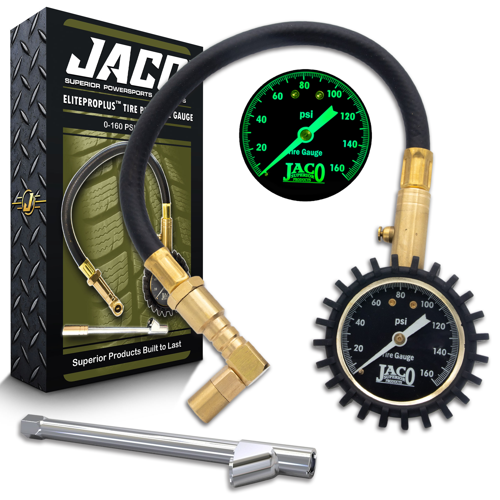 Photo of EliteProPlus™ Tire Pressure Gauge with Dually Air Chuck - 160 PSI by JACO - Premium Tire Pressure Gauge for UTVs / Side by Sides