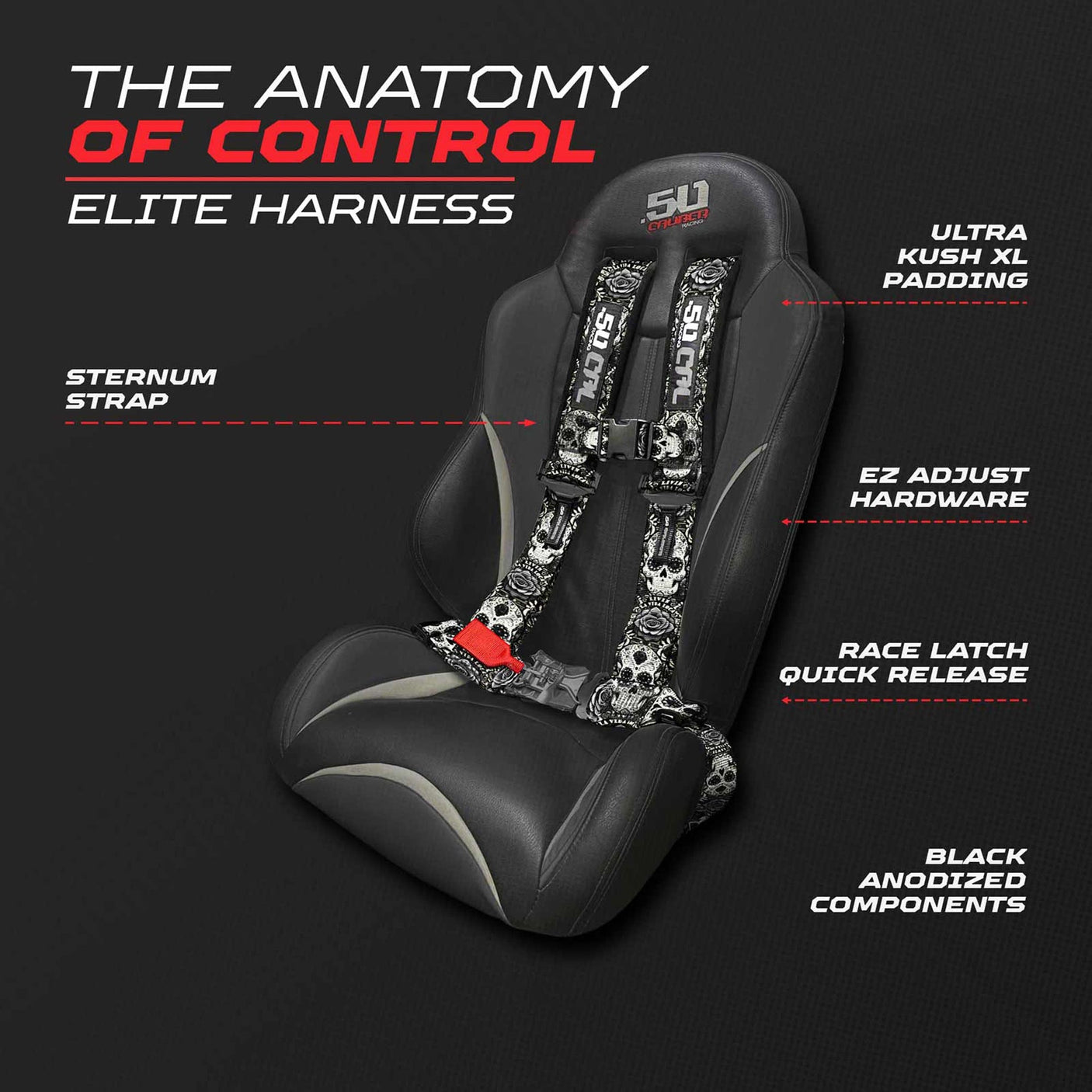 50 Caliber Racing Elite Series EZ Adjust UTV Harness | 2" & 3", 4pt & 5pt, 10 Colors