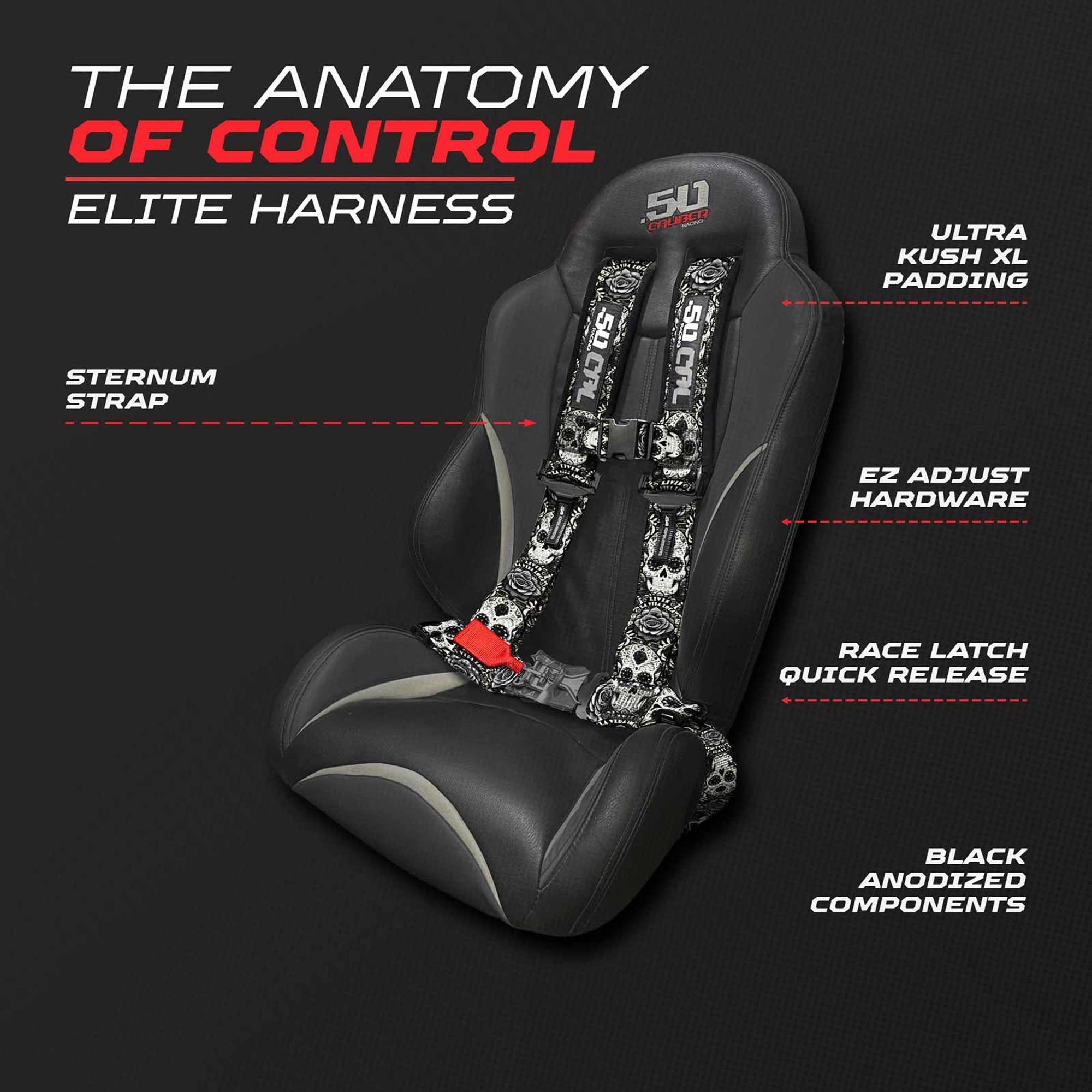 50 Caliber Racing Elite Series EZ Adjust UTV Harness | 2" & 3", 4pt & 5pt, 10 Colors