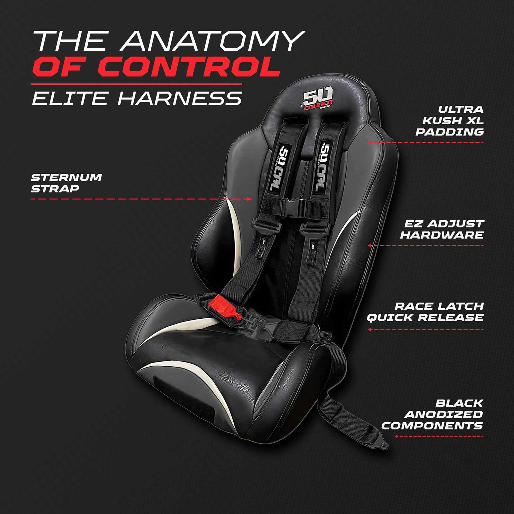 50 Caliber Racing Elite Series EZ Adjust UTV Harness | 2" & 3", 4pt & 5pt, 10 Colors