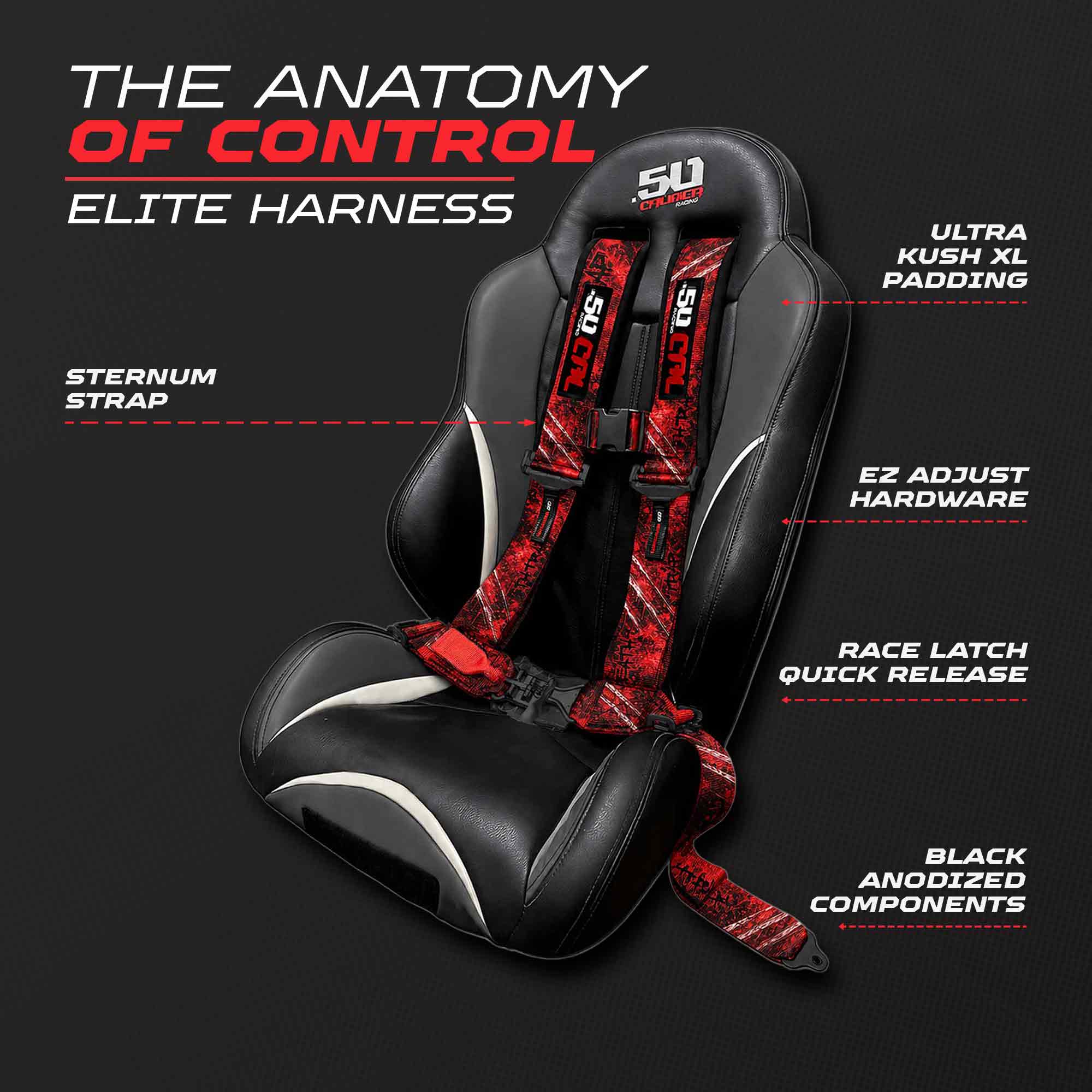 50 Caliber Racing Elite Series EZ Adjust UTV Harness | 2" & 3", 4pt & 5pt, 10 Colors