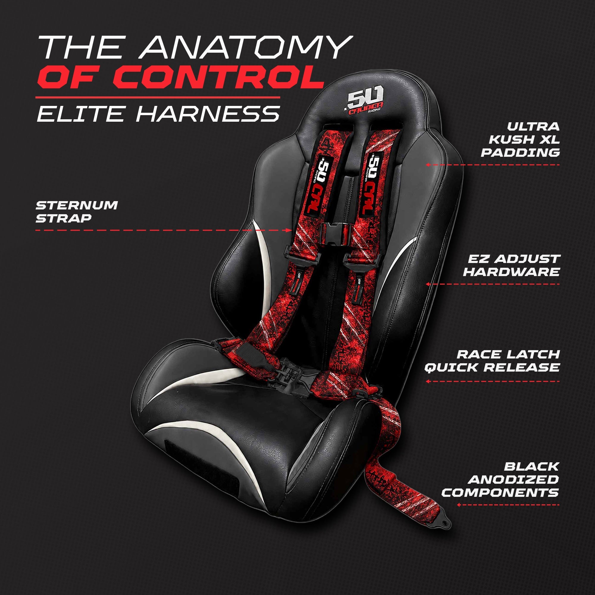 50 Caliber Racing Elite Series EZ Adjust UTV Harness | 2" & 3", 4pt & 5pt, 10 Colors